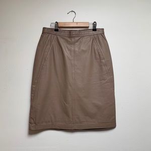 Vintage Taupe Tan Leather Skirt, Size 6